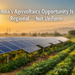 Agrivoltaic solar panels installed above agricultural land in India, representing regions where AgriPV shows high potential based on climate, water stress, and solar resources.