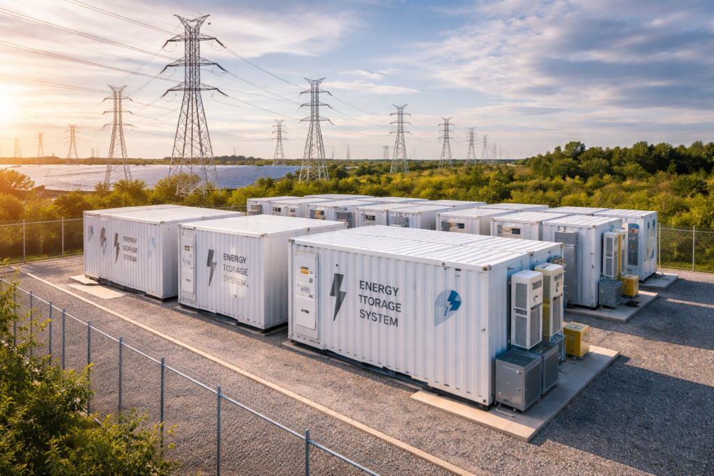 Utility-scale India's energy storage system connected to the power grid.
