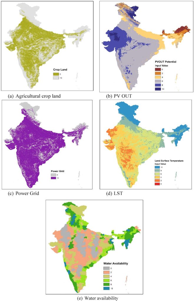 Map of India highlighting regions with high, moderate, and low agrivoltaic suitability based on solar resource, agriculture, and water stress.